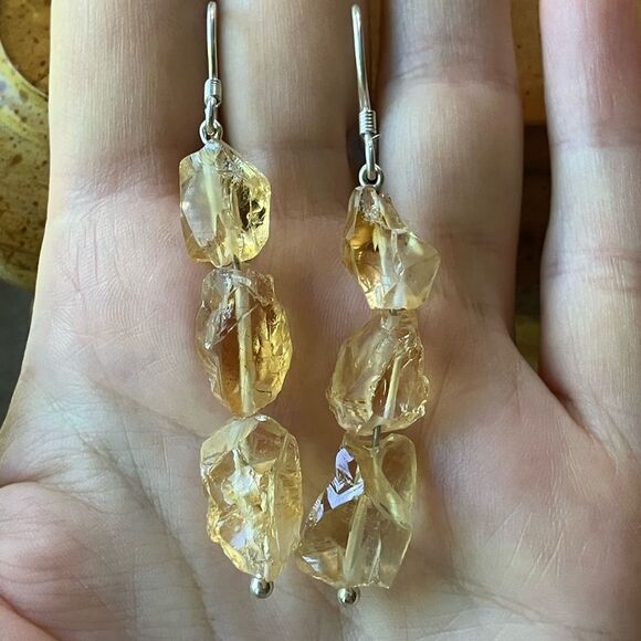 Large Brazilian Citrine Sterling Silver Dangle Earrings - Picture 6 of 7